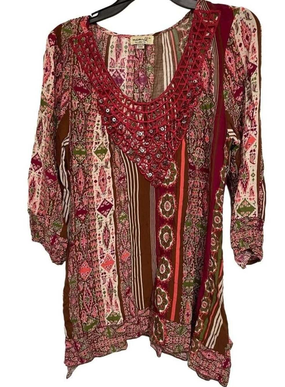 Oneworld Live Unlimited Live Women's Medium Boho Tunic Blouse Multicolor Embroid
